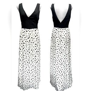 Papier Black Bodice Cream & Black Polka Dot Skirt Maxi Dress V Neck & Back Small